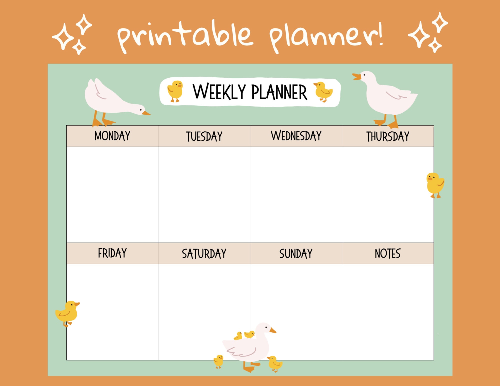 Cute Duck Open Printable Weekly Planner, Digital Download Planner Page ...