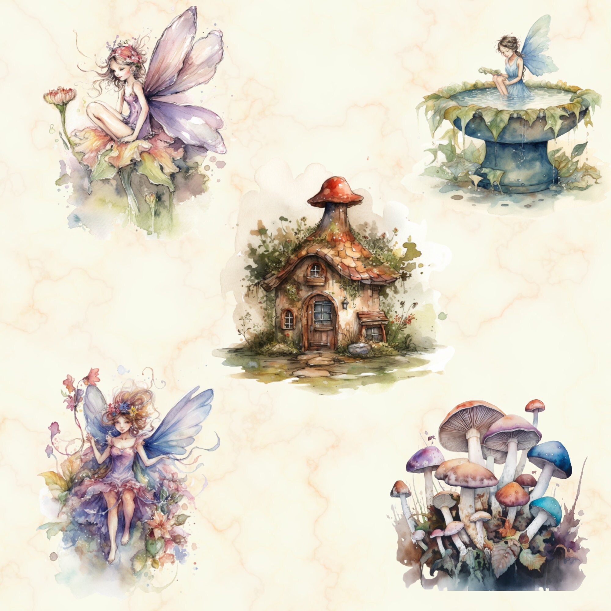 20 PNG Watercolor Fairy Garden Clipart - Fairy Garden PNG Set, Cute ...