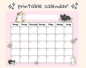 Cute Cat Open Printable Calendar, digital download calendar, instant download