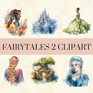 45 PNG Clipart de cuento de hadas de acuarela - Libro de fantasía de cuento de hadas PNG Set, Arte de princesa linda, Uso comercial, Descarga instantánea
