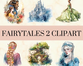 45 PNG aquarelle Fairytale Clipart - Fairytale Fantasy Book PNG Set, Cute Princess Art, Commercial Use, Instant Download