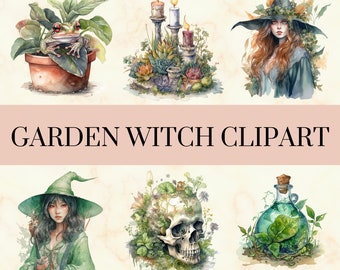 27 PNG Garden Witch Clipart - Plant Witch Fantasy PNG Set, Cute Green Hedge Witch Art, Uso commerciale, Download istantaneo