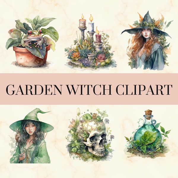 27 PNG Garden Witch Clipart - Plant Witch Fantasy PNG Set, Cute Green Hedge Witch Art, Commercial Use, Instant Download