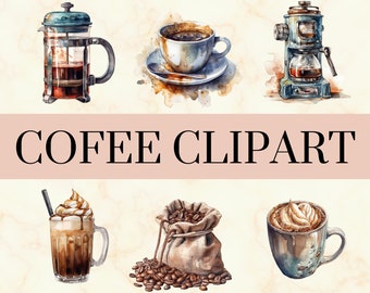 21 Kaffee Aquarell Clipart - süßes Cafe PNG Set, Kaffee Getränke PNG, Espresso, Mokka, Kaffeebohnen Clipart, kommerzielle Nutzung, sofortiger Download