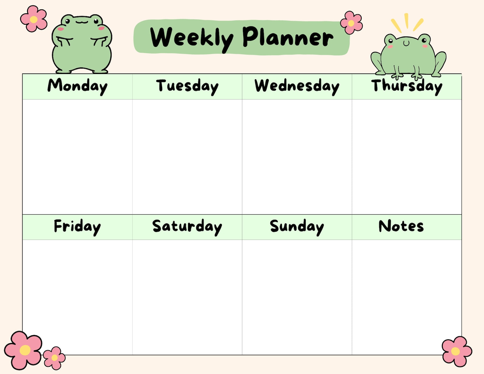Cute Frog Open Printable Weekly Planner, Digital Download Planner Page ...