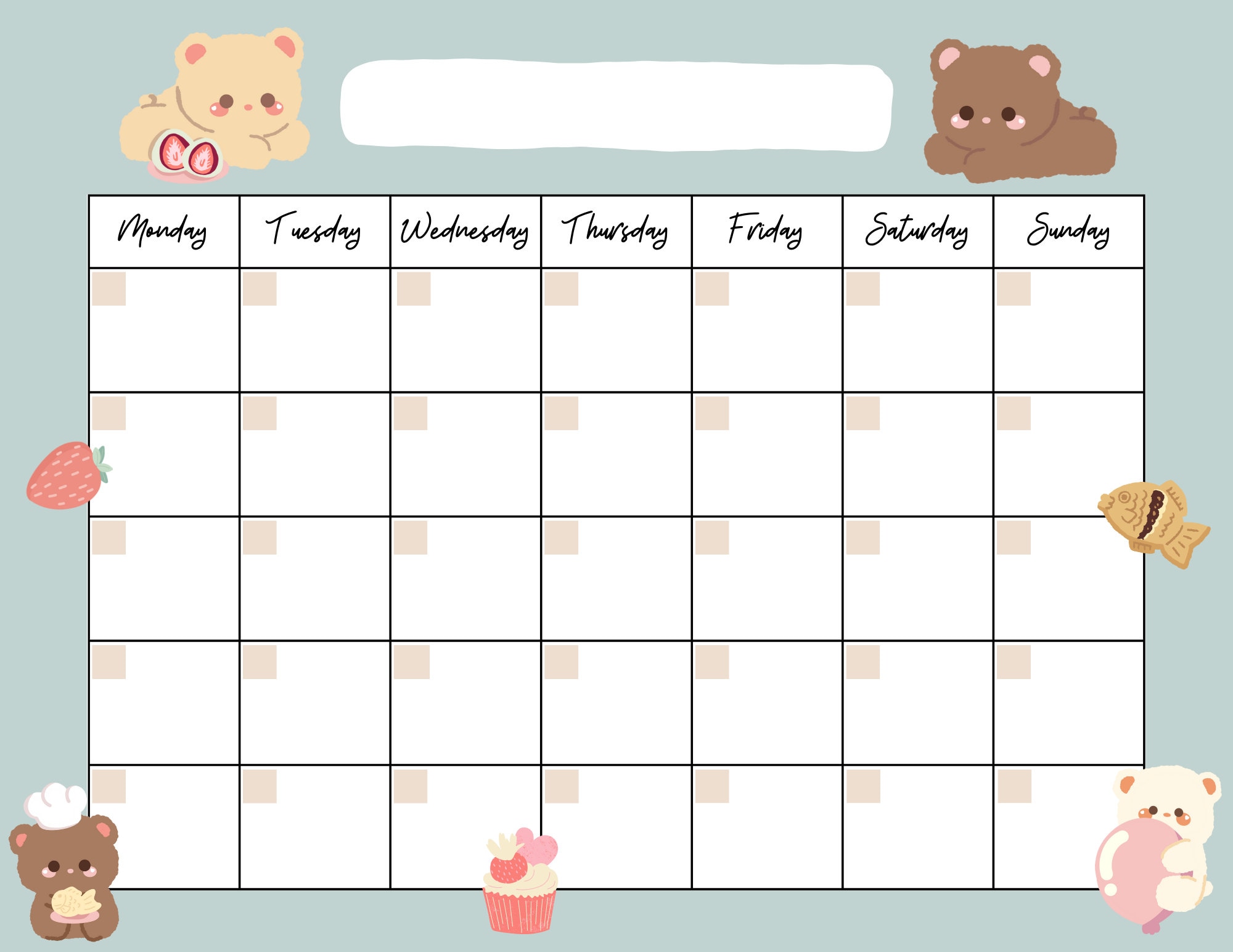 cute-bear-open-printable-calendar-digital-download-calendar-instant-download-etsy
