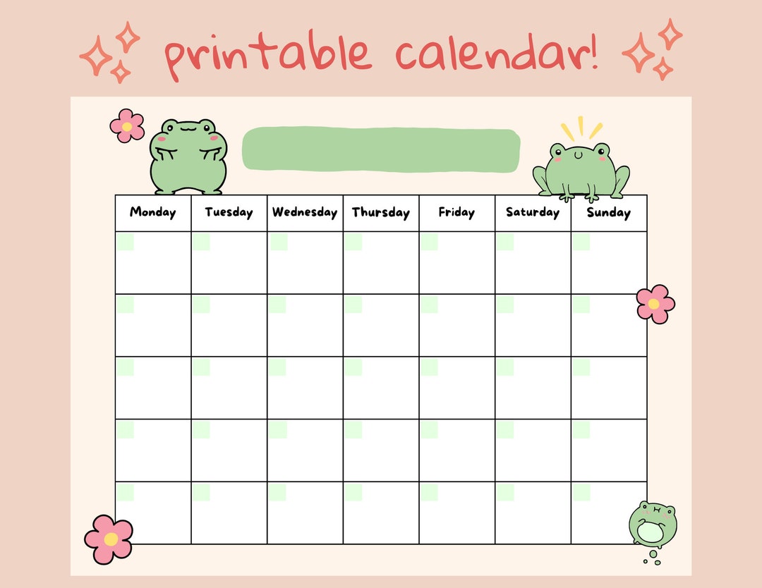 cute-frog-open-printable-calendar-digital-download-calendar-instant-download-etsy