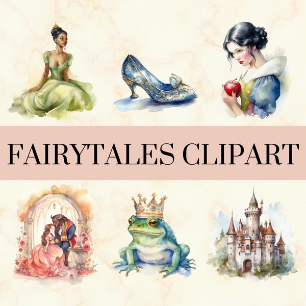 45 PNG Aquarel Fairytale Clipart - Princess PNG Set, Cute Fantasy Art, Commercieel Gebruik, Instant Download