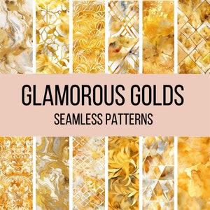 Glamorous Golds Seamless Digital Paper - Seamless Metallic Gold Watercolor Patterns, 12 Designs, 12x12in, Commercial Use, Instant Download