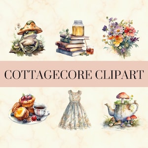 20 PNG Watercolor Cottagecore Clipart - Pretty Garden and Mushroom PNG Set, Cute Flowers PNG, Tea Clipart, Commercial Use, Instant Download