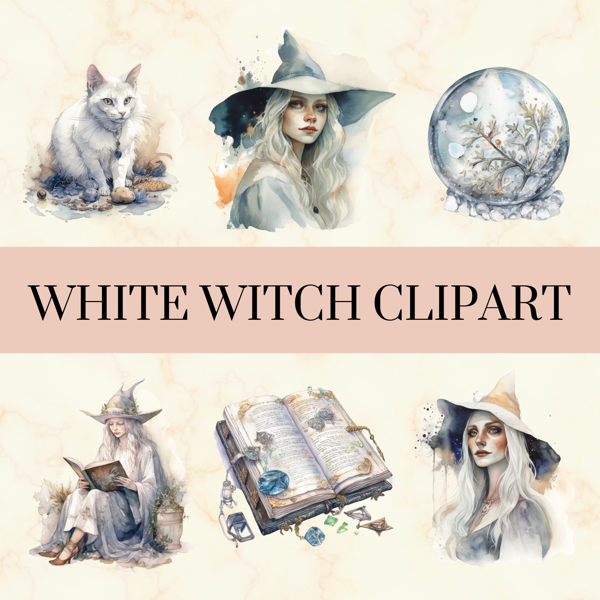 45 PNG Watercolor White Witch Clipart - Good White Witchy PNG Set ...