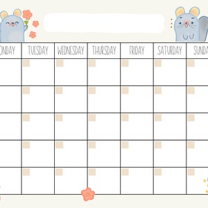 Cute Mouse Open Printable Calendar, Digital Download Calendar, Instant ...