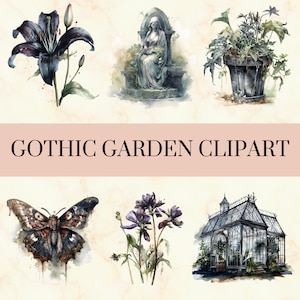 20 PNG Watercolor Gothic Garden Clipart - Gothic PNG Set, Cute Garden Art, Commercial Use, Instant Download