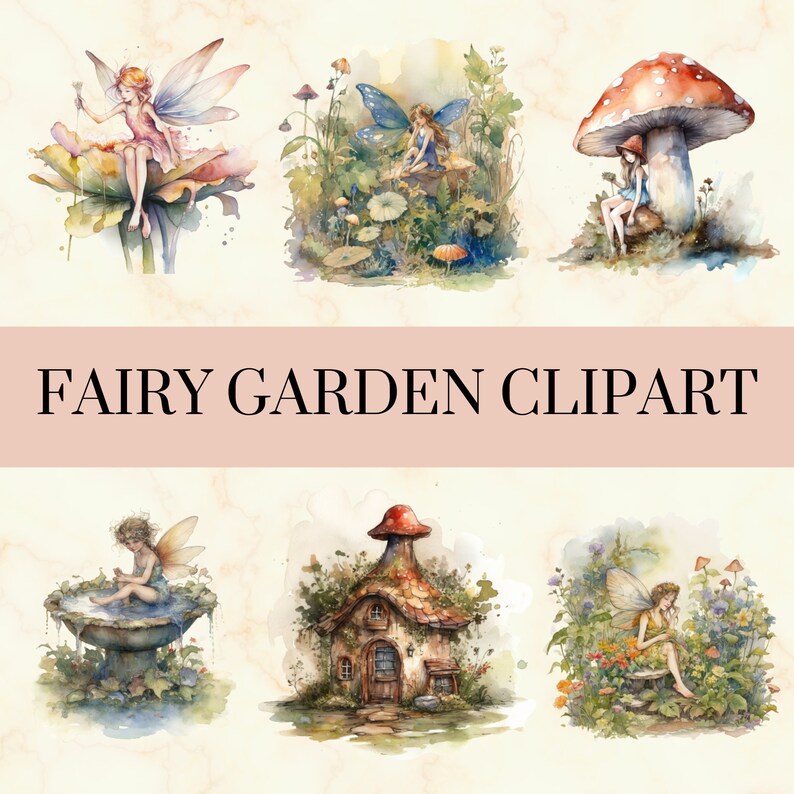 20 PNG Watercolor Fairy Garden Clipart - Fairy Garden PNG Set, Cute ...