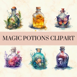 20 PNG Magic Potions Clipart - Potion PNG Set, Colorful Magical Potion Witchy Art, Commercial Use, Instant Download