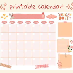 Cute Positive Open Printable Calendar, digital download calendar, instant download