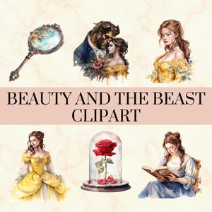 21 Bella de la Bestia Acuarela Clipart - Bonito conjunto PNG de cuento de hadas, Princesa PNG, Imágenes Prediseñadas de cuento de hadas, Uso comercial, Descarga instantánea