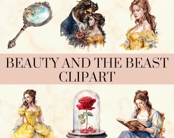 21 Beauty of the Beast Aquarelle Clipart - Joli ensemble PNG de conte de fées, Princesse PNG, Clipart de conte de fées, Utilisation commerciale, Téléchargement instantané