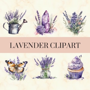 27 Lavender Watercolor Clipart - Pretty Lavender Garden PNG Set, Purple Flowers PNG, Floral Nature Clipart, Commercial Use, Instant Download