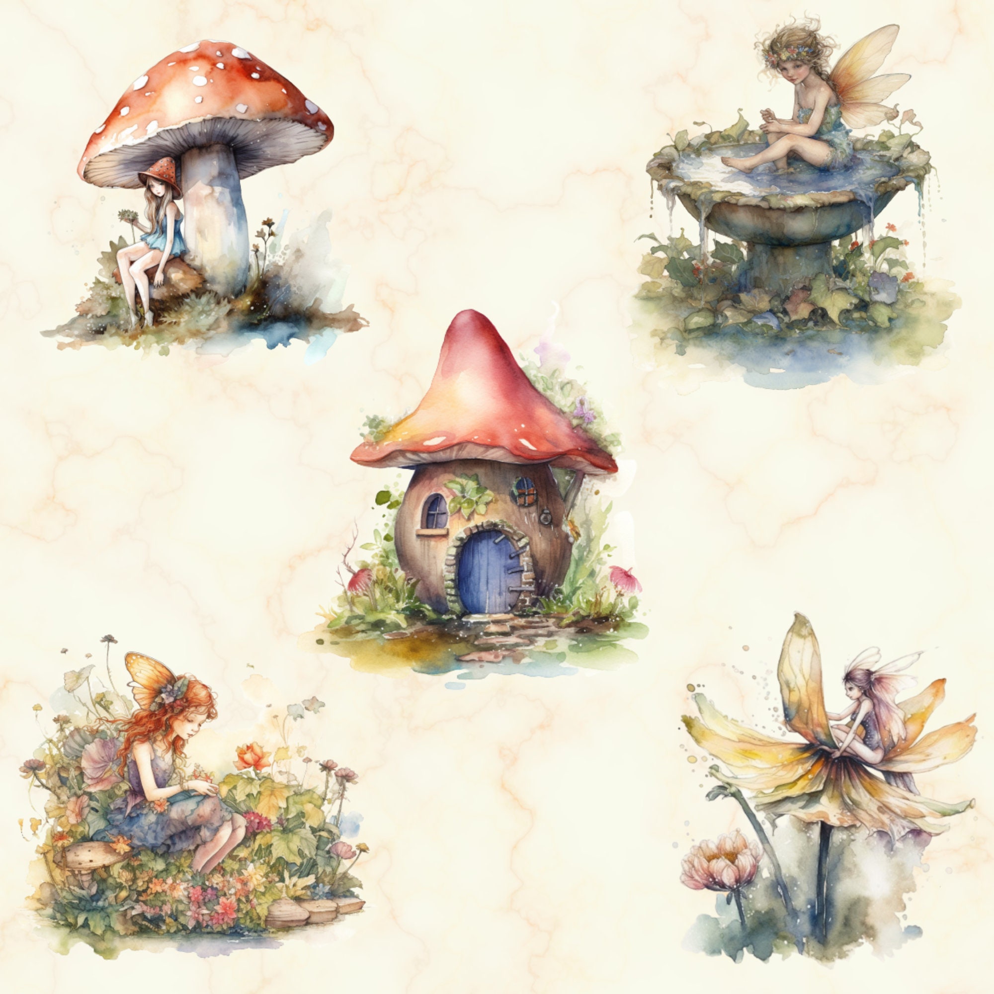 20 PNG Watercolor Fairy Garden Clipart - Fairy Garden PNG Set, Cute ...
