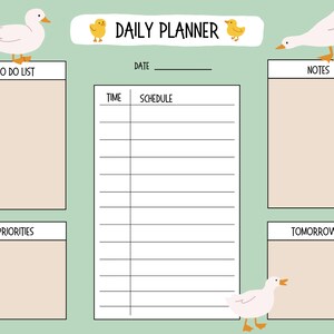 Cute Duck Open Printable Daily Planner, Digital Download Planner Page ...