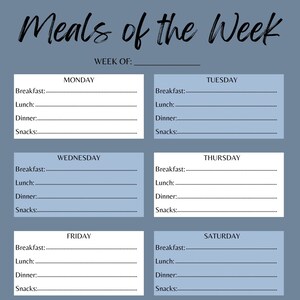 Weekly Meal Planner, Instant Download
