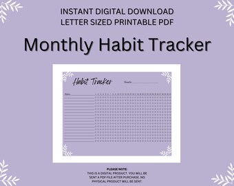 Monthly Habit Tracker, Monthly Habit Tracker PDF |DIGITAL DOWNLOAD| Printable, Self Improvement