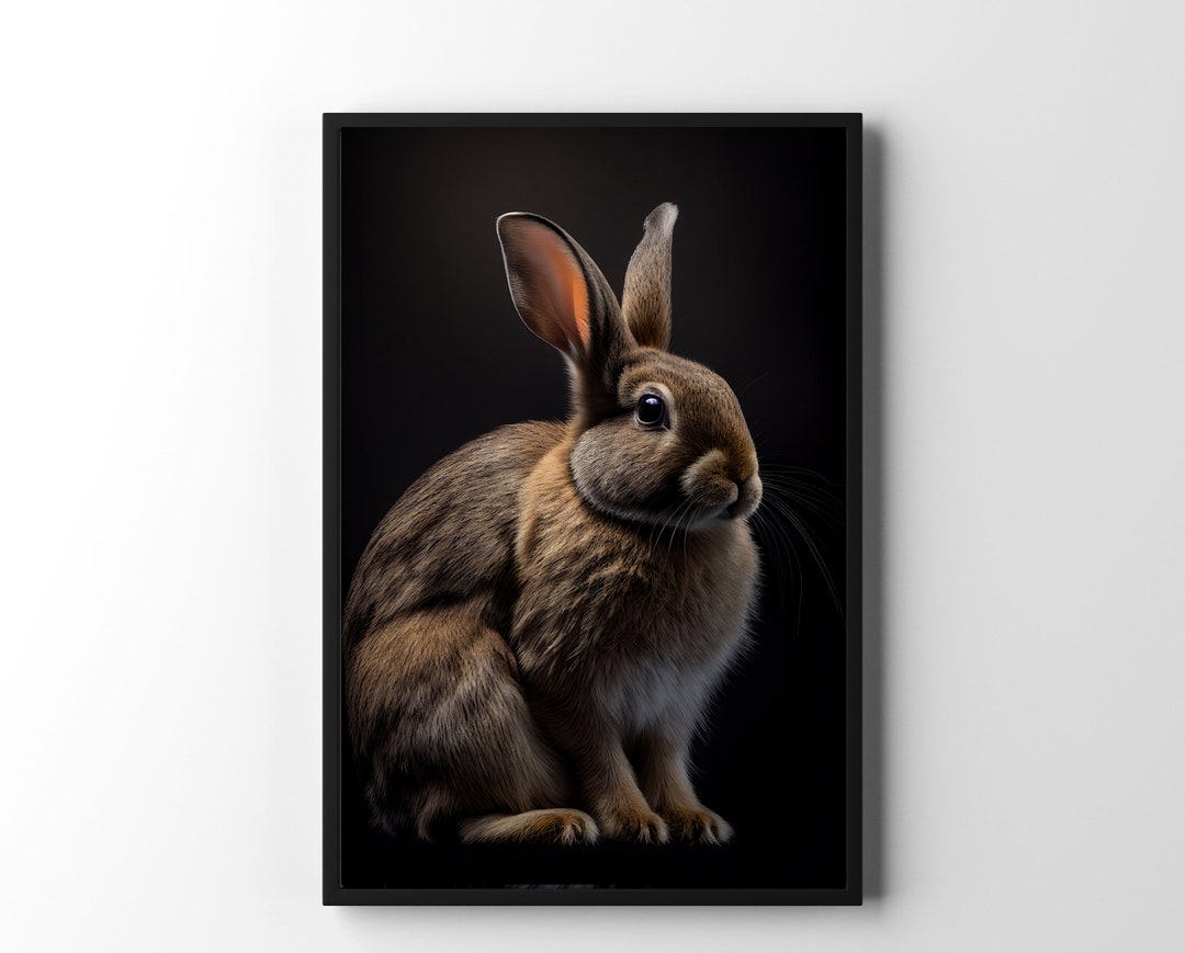 Digital Print of a Rabbit on Black Background Fine Art Print - Etsy