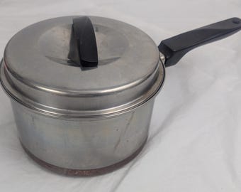 Vintage Ekcoware 1 Qt Thick Copper Bottom Sauce Pan Pot W/Lid USA