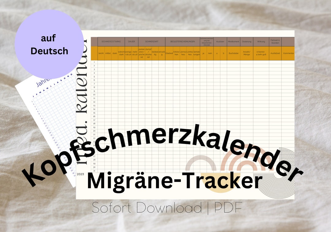 Migränekalender Kopfschmerzkalender Migränetagebuch - Etsy