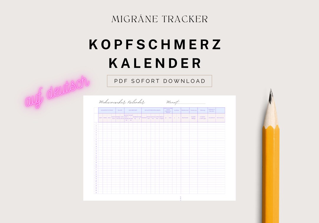 Migraine Calendar Headache Calendar Migraine Diary Headache - Etsy