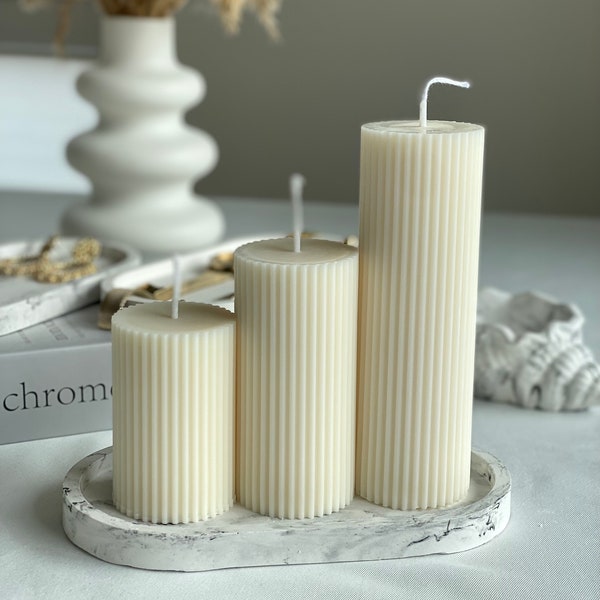 Pillar candle in a set of 3 | Block candle | pillar candle | Grooved Candle Modern Candles | Beautiful candles | Gift idea | Birthday gift | vegan