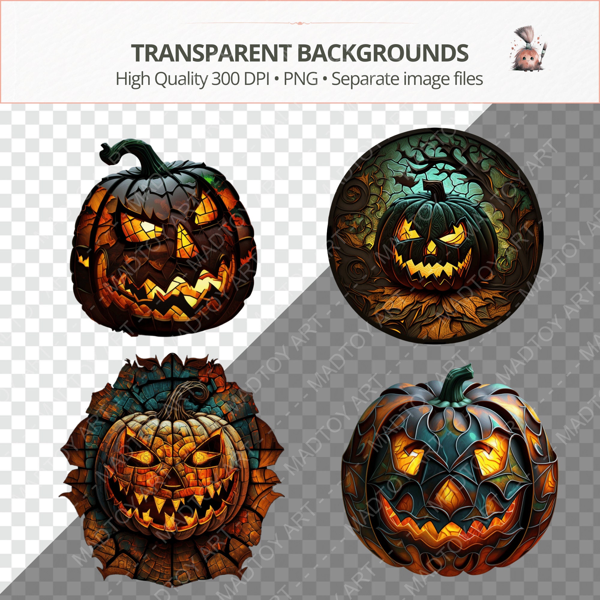 Stained Glass Pumpkin Clipart Bundle Halloween Designs - Etsy