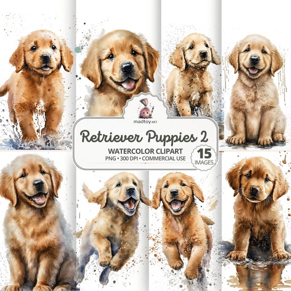 Niedliche Golden Retriever Welpe Clipart PNG-Dateien, Aquarell Welpe Clipart, Golden Retriever Kunst, lustige coole Hunde, Hundekindergarten