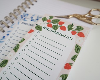 Strawberry Berry Important List | 3.25 x 8 | To Do List | Daily Planner | Stationery | Cute Checklist | Desk Accessories