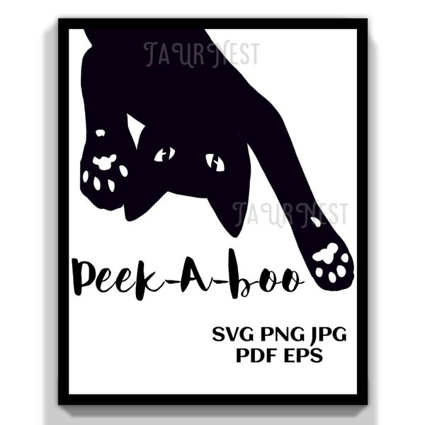 black cat funny peek-a-boo sign svg png pdf jpg file printable kitten upside down Silhouette clipart cricut joke t-shirt gift birthday card