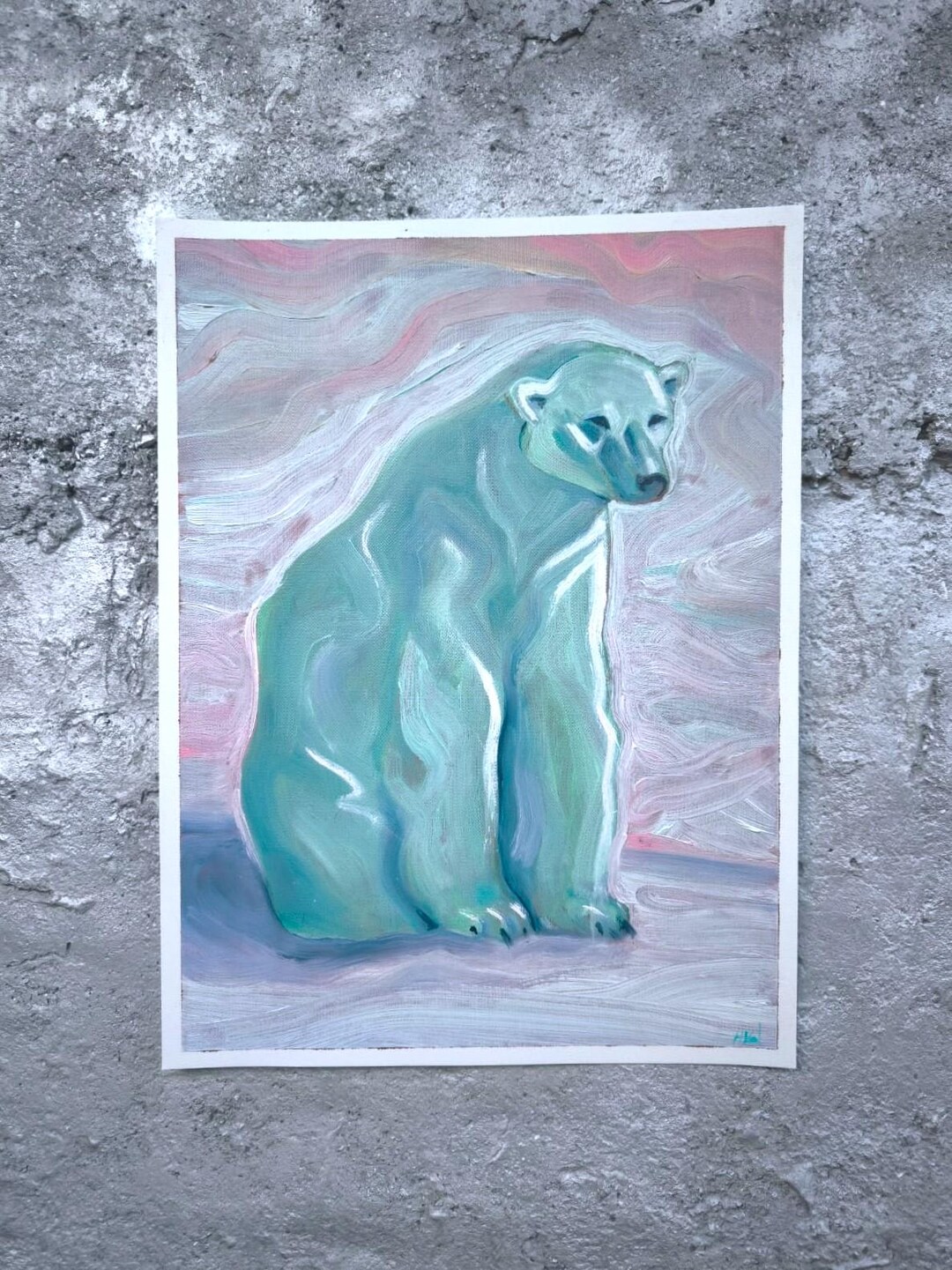 ホッキョクグマの油絵：北極の野生動物アート（24 x 32 cm） - Etsy 日本