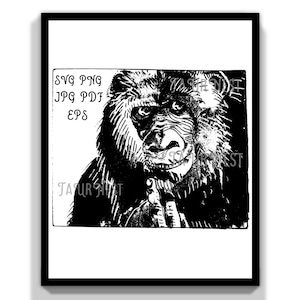 Macaco preto macaco gorila png svg cartão de presente de aniversário para impressão animal engraçado legal camiseta imprimir tinta desenho insulto gesto dedo médio
