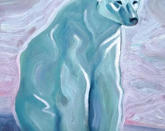 ホッキョクグマの油絵 ホッキョクグマの油絵：北極の野生動物アート（24 x 32 cm） - Etsy 日本