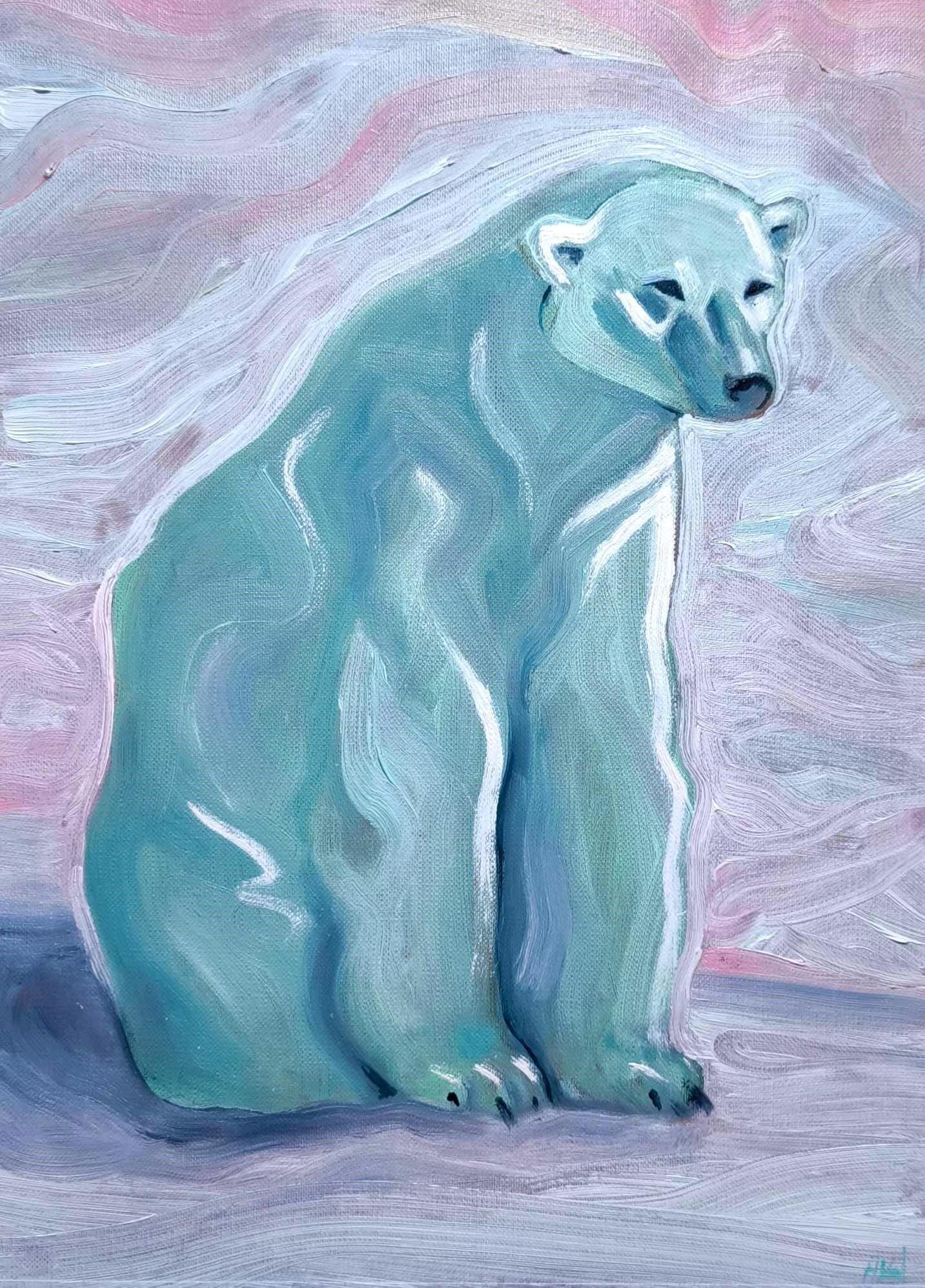 ホッキョクグマの油絵 ホッキョクグマの油絵：北極の野生動物アート（24 x 32 cm） - Etsy 日本