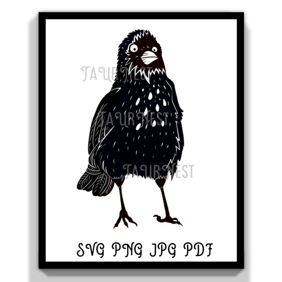 Funny Black Bird Clipart, Tired Crazy Bird (svg, png, jpg, pdf)