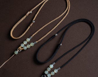 Ręcznie robiony regulowany naszyjnik z jadeitu z koralikami, łańcuszek DIY do kryształowej zawieszki, unisexowy sznurek do biżuterii w stylu boho zen