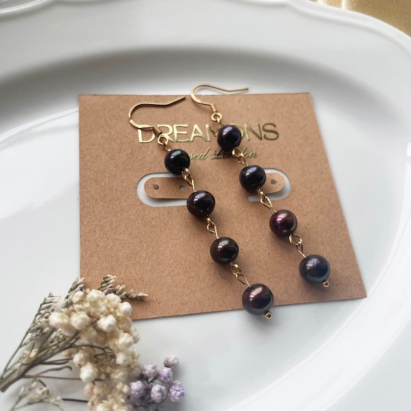 Black Freshwater Pearl Earrings, Natural Pearl Jewelry, Dangle Earrings, Classic Earrings,Hooks Marked with S925