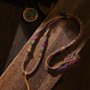 Handmade Colorful Braided Cord Necklace – Adjustable Boho DIY Rope Chain for Pendant, Tibetan Style Lanyard for Amulet or Keychain