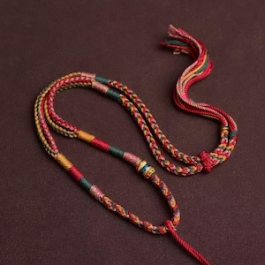 Handmade Adjustable Braided Necklace Cord, Colorful Necklace Cord,  Red Multi-Tone Rope Chain for Pendants and Charms, Unisex Jewelry Gift