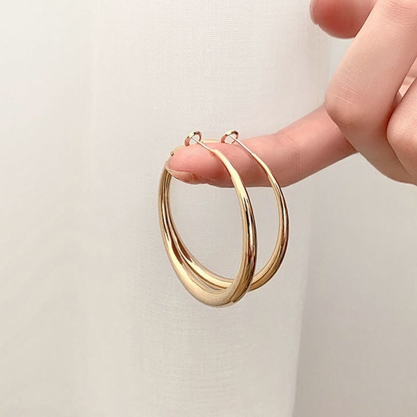 Large Gold Statement Hoops,Classic Statement Earrings,Minimalist Hoops,50mm Diameter Big Hoop Earrings