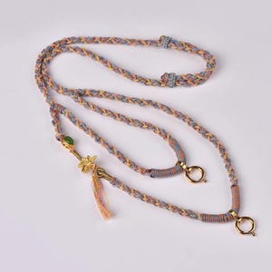 Adjustable Braided Necklace Cord for Pendant, Double Clasp Rope Chain, Handwoven Multi-Color Thread, 2 Loop Charm Holder Necklace