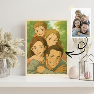 Benutzerdefinierte Ghibli Style Familienporträt | Ghibli Style Digitale Porträts | Paare & Familie Kunst | Paare Geschenk | Personalisierte Illustration