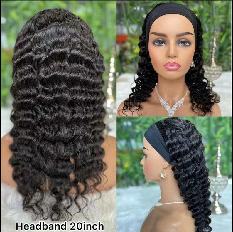 Human Hair Headband Wigs, Natural Looking Wavy Wigs, Aesthetic Curly Wig, Lightweight Human Hair
