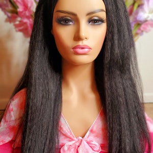 Headband Wig, Ebony Yaki Hair Extensions, Wigs for Black/white Women, Lace Front Wig, Human Hair Wigs,  Drag Queen Wig